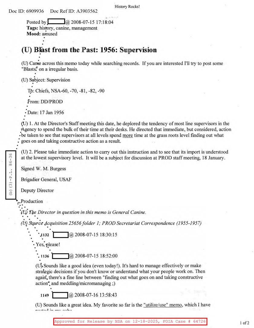  NSA HISTORY ROCKS-BLAST FROM THE PAST-1956-SUPERVISION