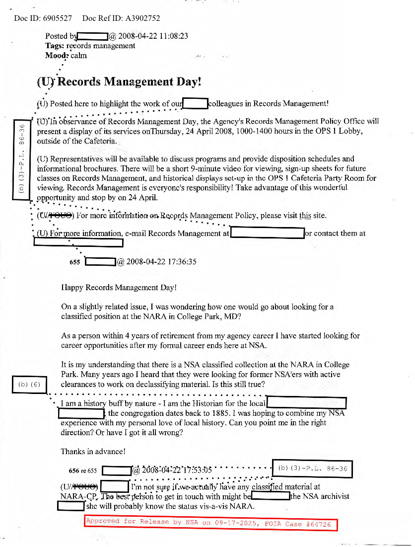  NSA HISTORY ROCKS-RECORDS MANAGEMENT DAY!