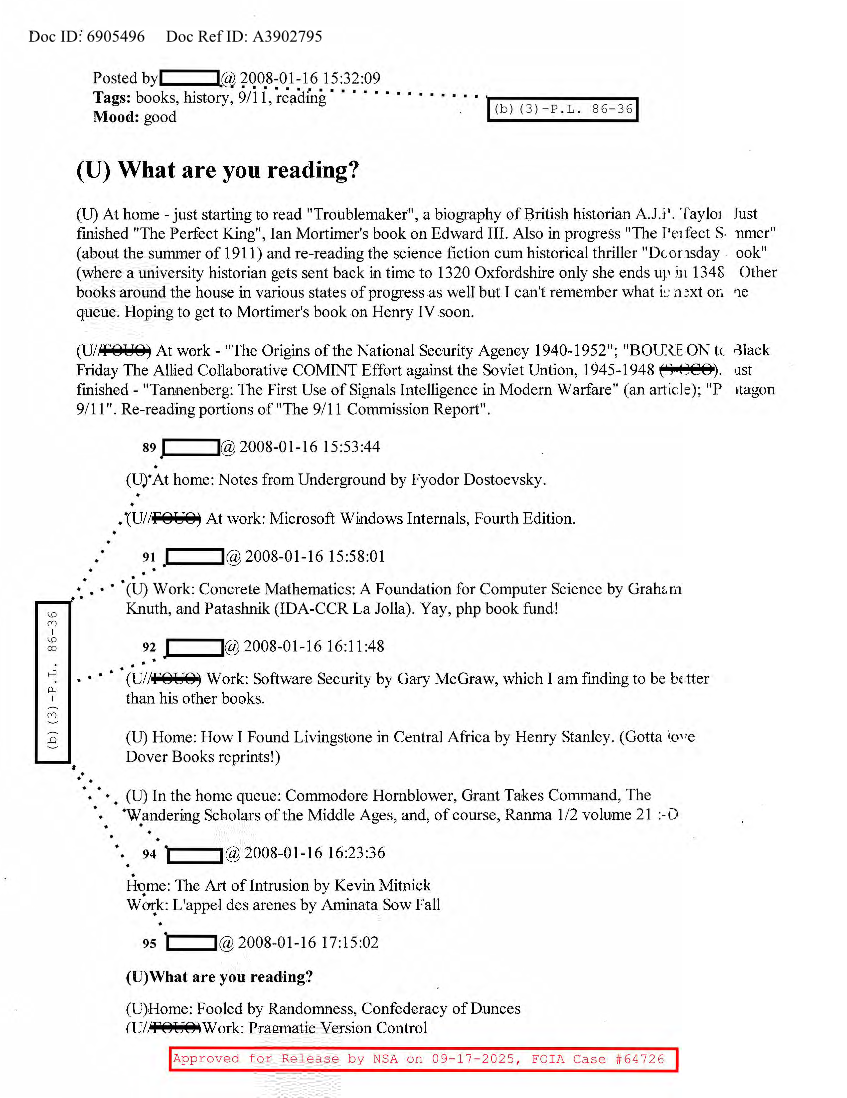  NSA HISTORY ROCKS-WHAT ARE YOU READING