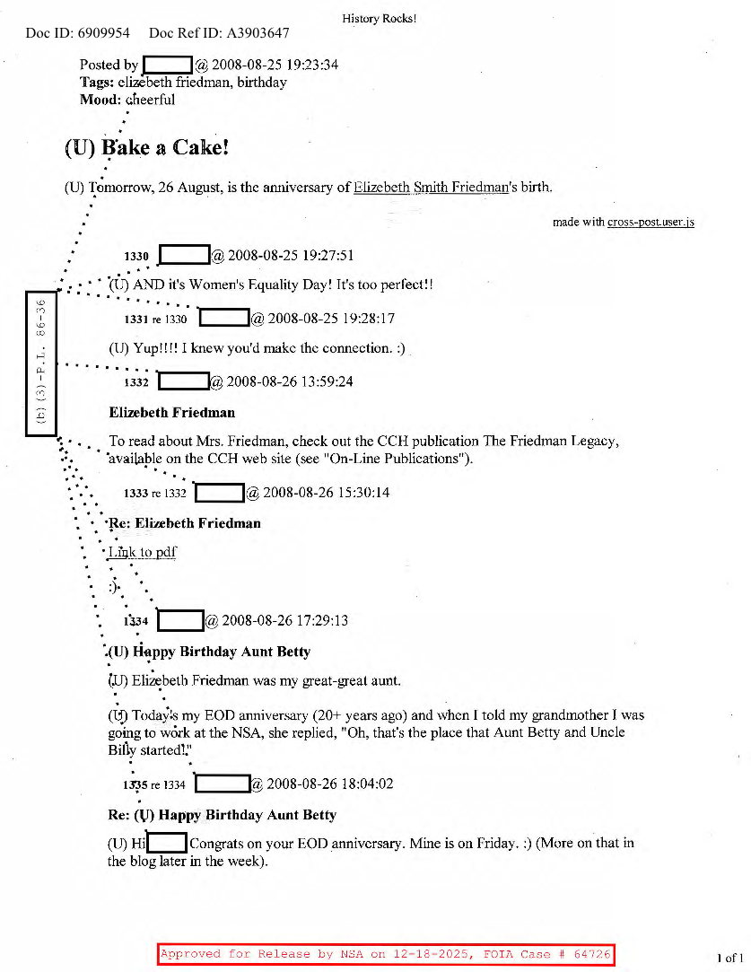  NSA HISTORY ROCKS-BAKE A CAKE