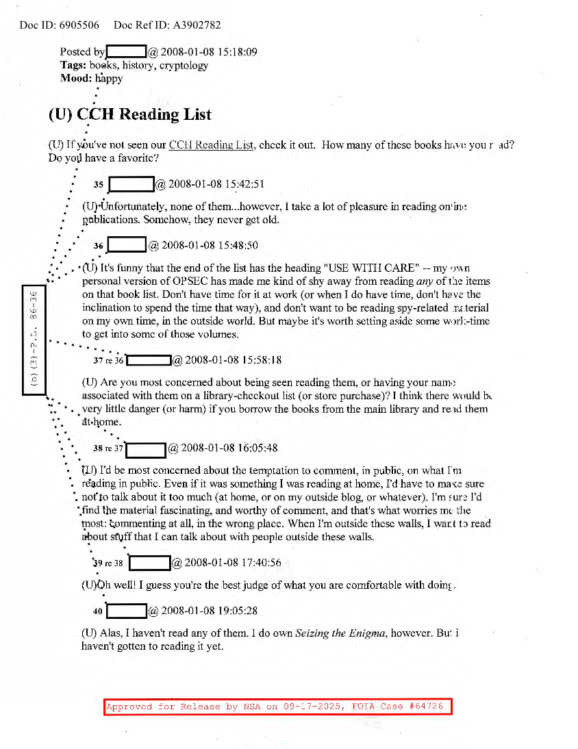  NSA HISTORY ROCKS-CCH READING LIST